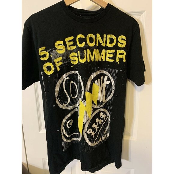 5 Seconds Of Summer Black Yellow Music Rock Band Concert Tour Shirt Adult Large - Picture 2 of 4